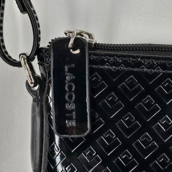 LACOSTE Black Patent Leather Crossbody/Shoulder Purse - Embossed Pattern - Picture 8 of 16